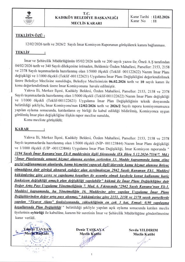 12.02.2026 tarih ve 2026/2 Sayılı İmar Komisyon Raporunun görüşülerek karara bağlanması.