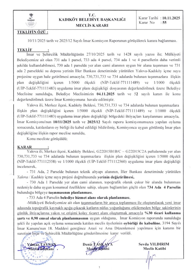 17.11.2025 -730-731-733-734 nolu Adalardaki imar plan değişikliği